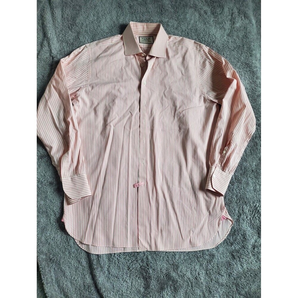 Thomas Pink Light Pink and White Striped Dress Shirt 16.5